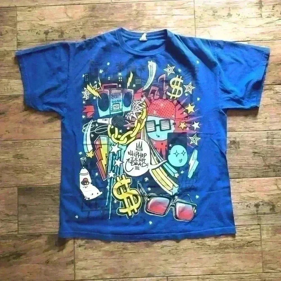 Vtg 90s hip-hop blue spray pain graphic t-shirt men large - Picture 2 of 7